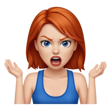 mujer pelirroja con los ojos y los labios maquillados enojada gritando con musculosa azul sticker