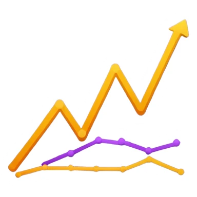A purple, orange, and yellow line chart with multiple lines and data points sticker