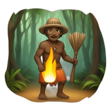 Aborigine in the wood with fire torch sticker