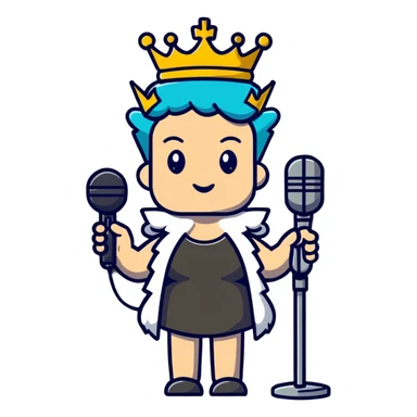 A rock and roll queen with a crown, microphone, and punk rock attitude sticker