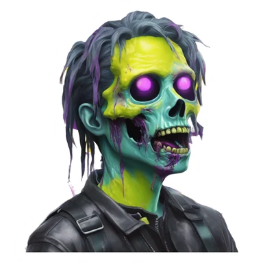 .Zombie_ Vaporwave black holographic oilslick zombie unicorn yellow caution tape sticker