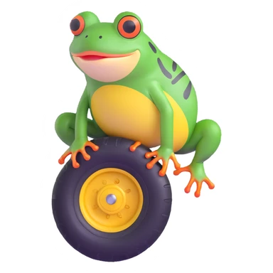 frog head on a tire with legs sprouting and walking sticker