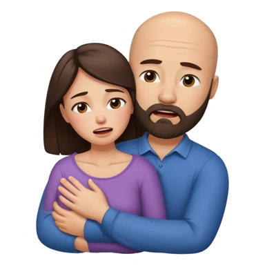 Hyper Realistic Beautiful brunette woman crying in the arms of a handsome bald bearded man  sticker