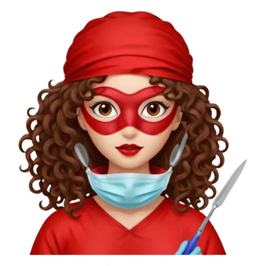 Lilith symbol seductress long curly hair evil surgeon.  brown hair. Red surgical mask and hair covering. She works for cartel and kills  with a scalpel. sticker