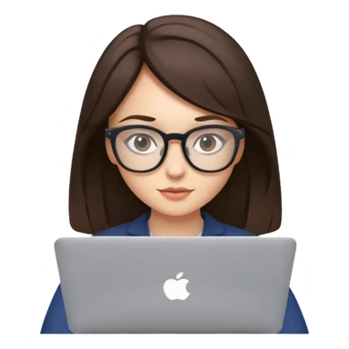 Brunette Girl wearing glasses, studying with macbook sticker