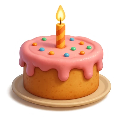 Draw a Pixar-style birthday cake with pink cream and a single candle sticker
