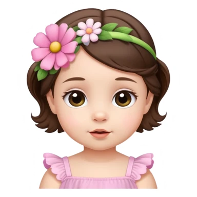 White brunette Baby girl wearing flower headband sticker