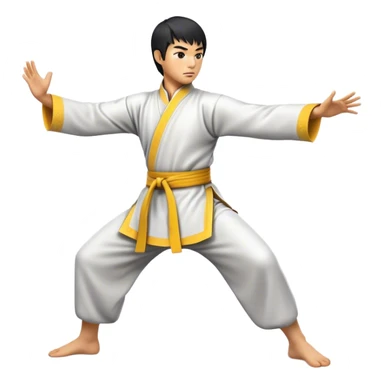 Cinematic Realistic Kung Fu Action Emoji, depicted as an epic martial arts scene with a master executing a precise move in traditional attire, rendered with fluid motion and vibrant textures under dramatic high-contrast lighting. sticker
