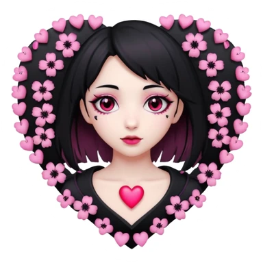 goth sakura heart, heart made of black sakura petals with pink accents sticker