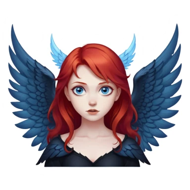 diabolical girl with wings, red hair, blue eyes, dark aura sticker