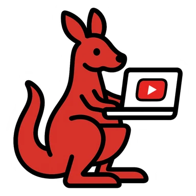 stylized kangaroo with a laptop, modern and techy, red and white YouTube color scheme, Microsoft Power Pages theme icon sticker