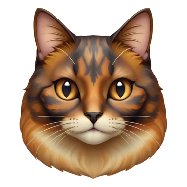 Cinematic Noble Tortoiseshell Cat Portrait Emoji, Poised and dignified, showcasing a luxurious, mottled fur of rich browns and blacks, with elegantly arched whiskers and a determined yet gentle expression, simplified yet meticulously detailed, glowing with a subtle, regal radiance, high shine, embodying quiet nobility and refined charm, soft glowing outline, capturing the essence of a sophisticated tortoiseshell cat exuding quiet authority! sticker