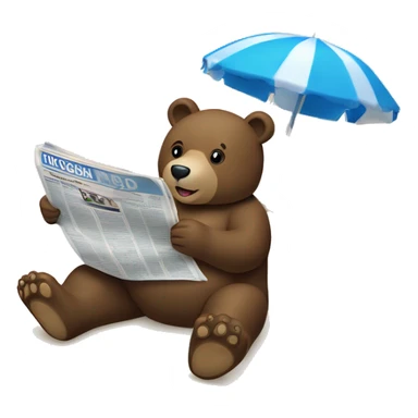 Bear lying on a beach reading a newspaper, blue ocean sticker