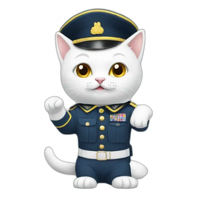 white-cat-military-salute sticker