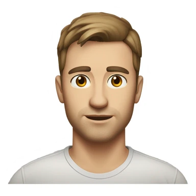 A head and shoulders shot of a 31 year old Caucasian man, with short brown hair,   with brown eyes wearing a t-shirt. sticker