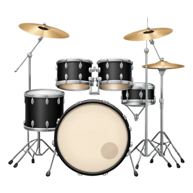 Minimalistic flat vector icon, iOS style, thin black contour on white background. Drum set with two drumsticks above. Clean, no text, no shadows sticker