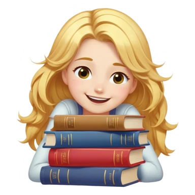 Cinematic Adorable Belle Portrait Emoji, Giggling as she hugs a stack of books, eyes twinkling with excitement, golden hair tousled slightly, a perfect mix of beauty and endearing nerdiness! sticker