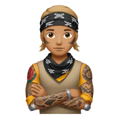 a human with bandana and tattoo sticker