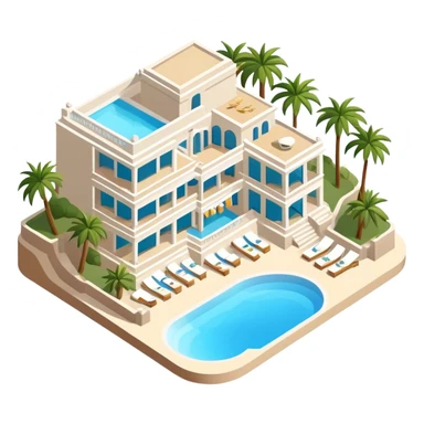 amalfi coast luxury beach club, isometric exterior view sticker