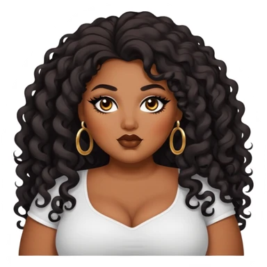 big plus size, brown skin, long black curly hair, baddie,pretty, makeup, black eyeliner, long hair sticker