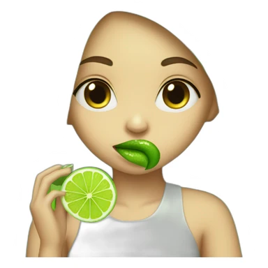 girl with green lips eating a lime sticker