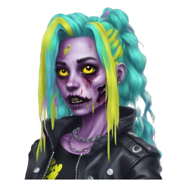 .Zombie_ wearing punk clothes Vaporwave black holographic oilslick zombie unicorn yellow caution tape sticker
