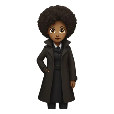 Miss Sherlock as a brown-skinned woman with an afro, wearing a black trench coat sticker