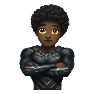 Muscular Afro teenage boy in a black panther superhero costume standing on a spaceship. sticker