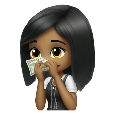 Black hair bratz girl wipes away tears with a banknote sticker