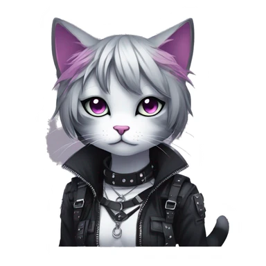 Gorgeous edgy epic punk gradient gothic dark techwear anime style anthro cat with blushing face aesthetic and pretty edgy black with collar and harness trending style sticker