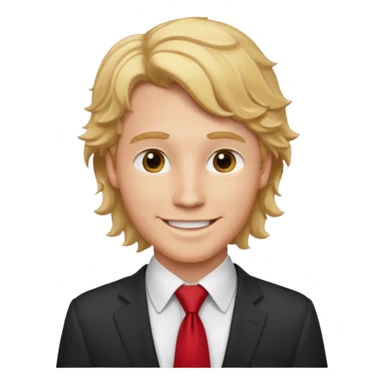 white man in white shirt, having red tie, blonde wavy hair sticker