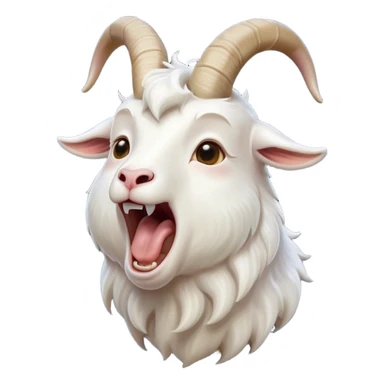 Cinematic Cute Yawning White Goat Portrait Emoji, Head tilted slightly with a dramatic, wide-open yawn, showcasing a soft, downy white fur with delicate horns and gently drooping ears, round eyes barely open in drowsy contentment, Simplified yet irresistibly adorable features, highly detailed, glowing with a soft, cozy glow, high shine, relaxed yet expressive, stylized with a touch of whimsy, bright and endearing, soft glowing outline, capturing the essence of a sleepy yet affectionate goat, so drowsy it feels like it could stretch out of the screen and curl up for a nap! sticker