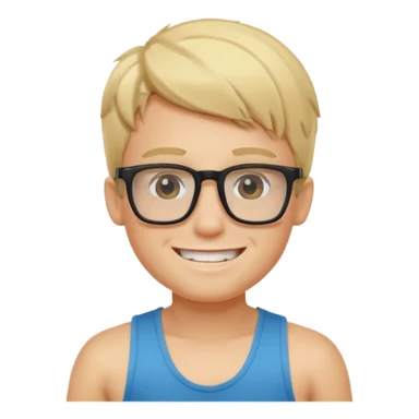 portrait of boy, wearing a tank top, square glasses, grinning face, blond hair sticker