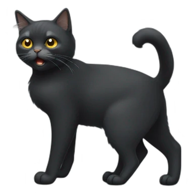 Full body Fat Russian black grey cat with golden eyes and a white lock of hair on his chest,  of hasitting and meowing  sticker