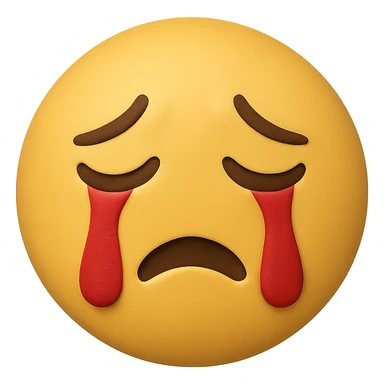 yellow crying face emoji, matte finish, red tears, no background sticker