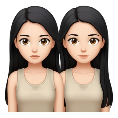 Female with straight long black hair parted in middle, beige skin, big brown eyes, natural makeup, white sleeveless top sticker