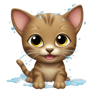 Little brown kitten taking a shower with bubbles  sticker