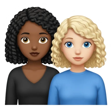 Girl best friends, one white with blond bob and blue eyes, one black with long black curly hair sticker