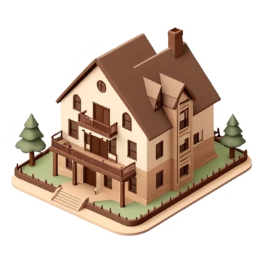 Isometric exterior brown and beige Zion National parks hotel lodge, dollhouse style 3D realistic  sticker