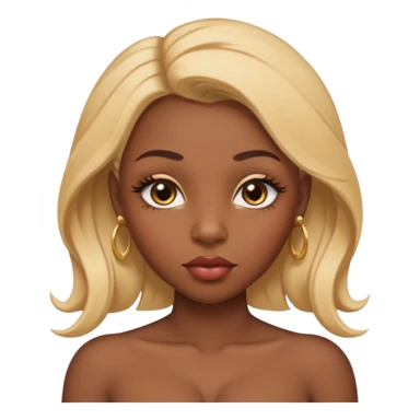darkskin female with eyebrows that are naturally shaped and frame eyes well, eyes that are almond-shaped with defined lashes. nd lips are full with a defined cupid’s bow, add also a septum piercing that adds an edgy, stylish flair. a middle-part, honey blonde bust-down with laid baby hairs sticker