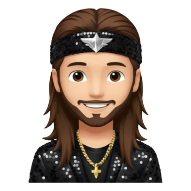 Tom Kaulitz with long brown hair, black sequin outfit  sticker