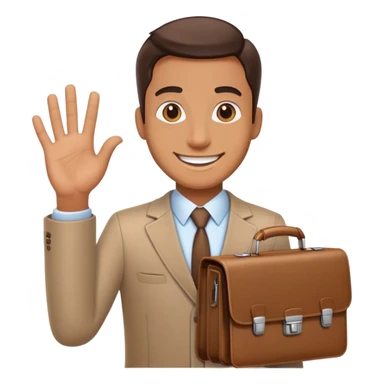 Friendly salesman with briefcase presenting product sticker