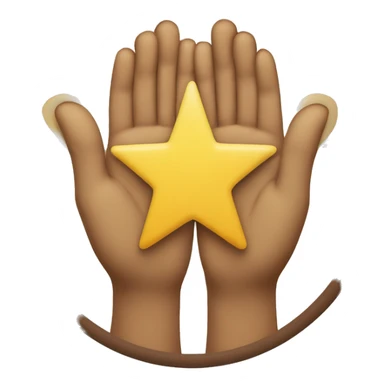 Yellow circle with brown star in center and feet emoji on top with hands on bottom on each side of circle sticker