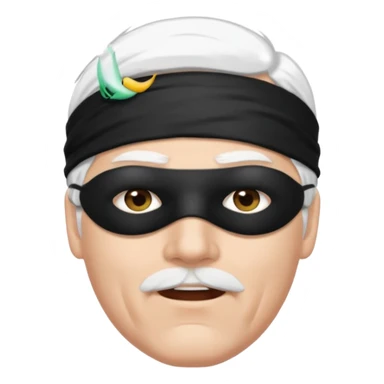 A man with white hare and a black blindfold sticker