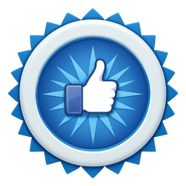 “An emoji-style image of a Facebook-like verified badge. It should be a bright blue, scalloped circle (starburst shape) with a white check mark in the center. The design should be clean, minimal, and modern, similar to official social media verification icons sticker