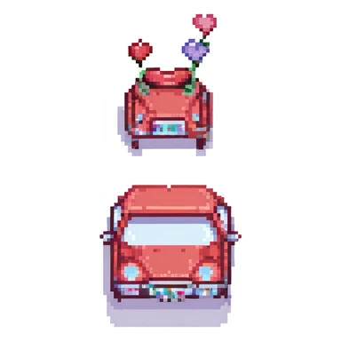 red car with hearts, pixel art style sticker