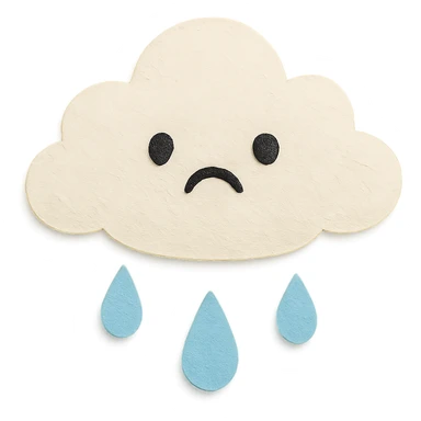 adorable pastel white cloud, crying gentle blue raindrops, no arms or legs, full body, kawaii paper craft style sticker