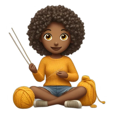 Curly girl is knitting sticker
