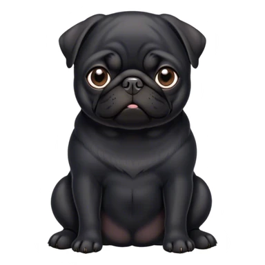 Cinematic Noble Black Pug Portrait Emoji, Poised and regal, with a compact, sturdy build and a sleek, shiny pure black coat, deep-set soulful dark eyes, Simplified yet sharp and sophisticated features, highly detailed, glowing with a soft, dignified glow, high shine, intelligent and spirited, stylized with an air of confidence, focused and attentive, soft glowing outline, capturing the essence of a watchful and commanding companion, so majestic it feels as though it could prance out of the screen with effortless authority! sticker