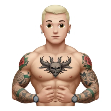 tattoo man, white skintone, more highlight the tattoo, body builder, tatto on chest, more tattoos. sticker